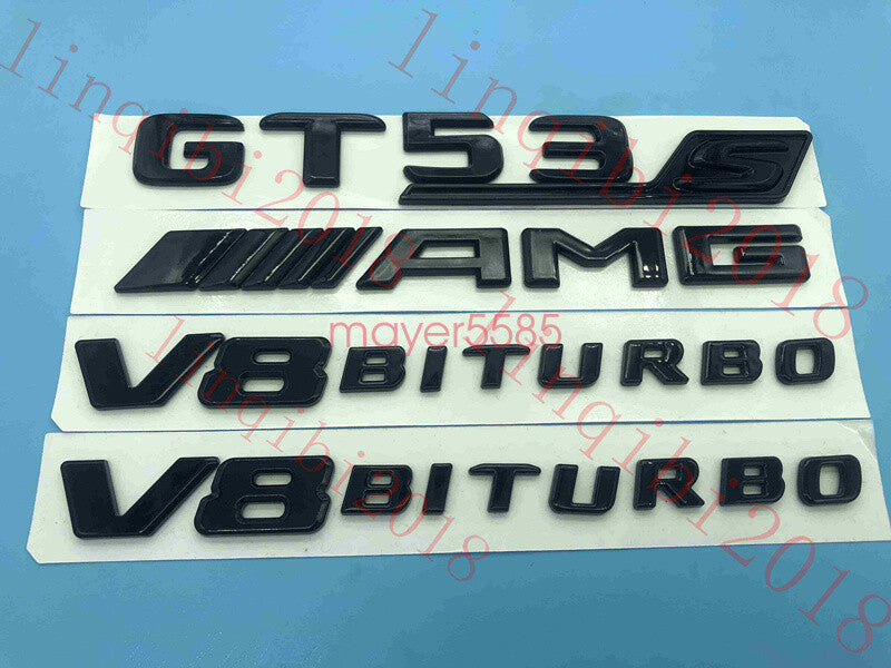 Gloss Black Trunk Fender Badges Emblems for Mercedes Benz GT53S AMG V8 BITURBO