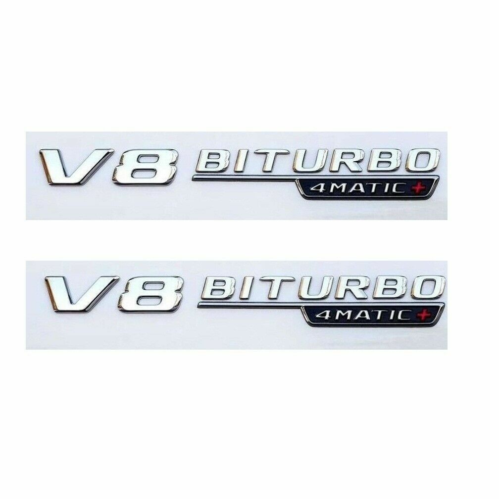 Chrome V8 BITURBO 4MATIC+ Fender Emblems Badges for Mercedes Benz AMG 4MATIC +