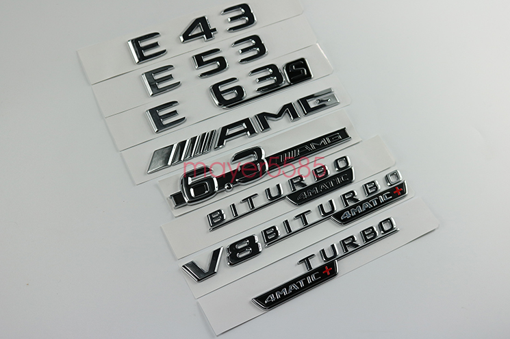 Chrome  E53 AMG TURBO 4 Matic Letters Trunk Embl Badge Sticker For Mercedes Benz