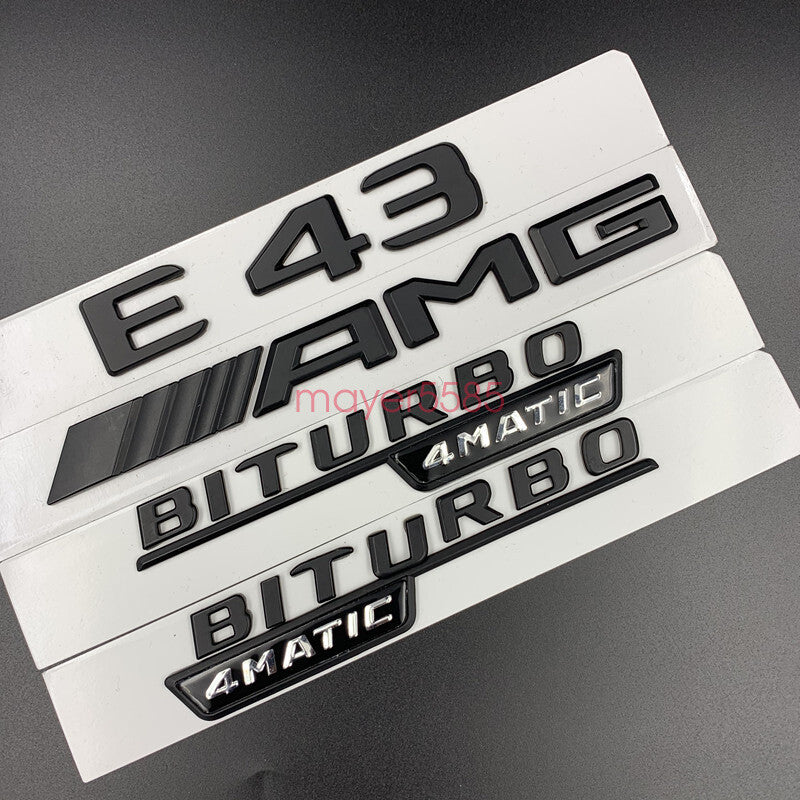 Matte black E43 AMG BITURBO 4MATIC Trunk Emblem Badge Sticker For Mercedes Benz