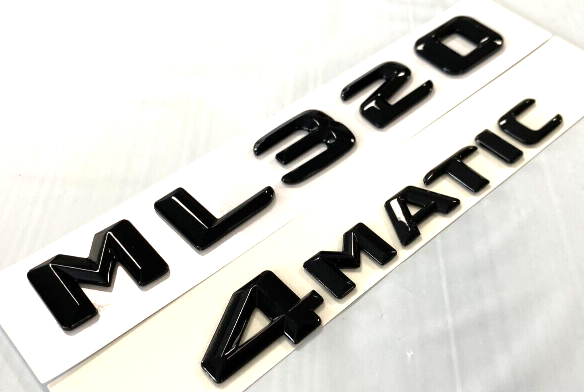 2X GLOSS BLACK ML320+4MATIC FOR MERCEDES ML320 REAR TRUNK EMBLEM BADGE NAMEPLATE