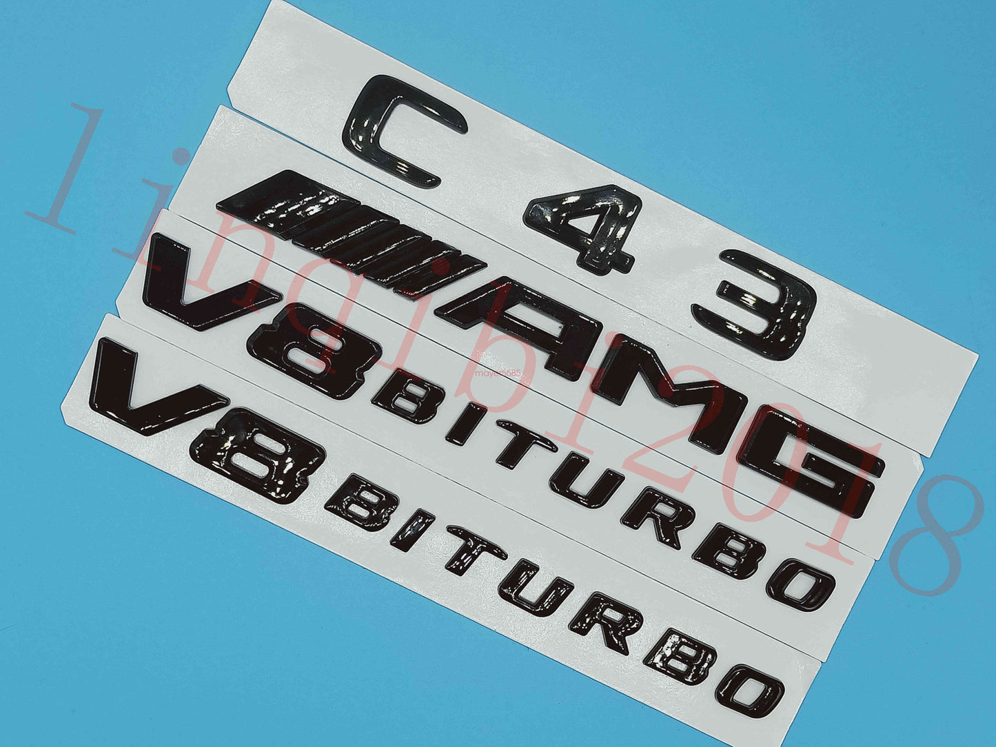 Gloss Black Flat C43 AMG V8 BITURBO Trunk Embl Badge Sticker for Mercedes Benz