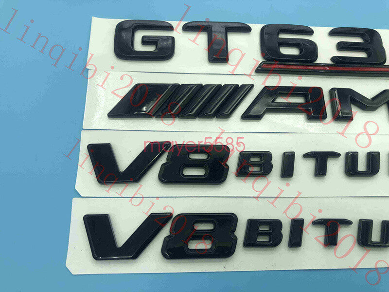 Gloss Black Trunk Fender Badges Emblems for Mercedes Benz AMG GT63s V8 BITURBO