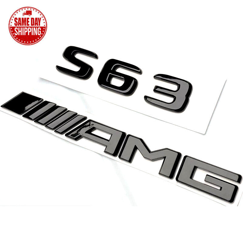 S63 AMG Rear Star Emblem Badge Black Set For Mercedes Benz W221 S63 AMG SEDAN