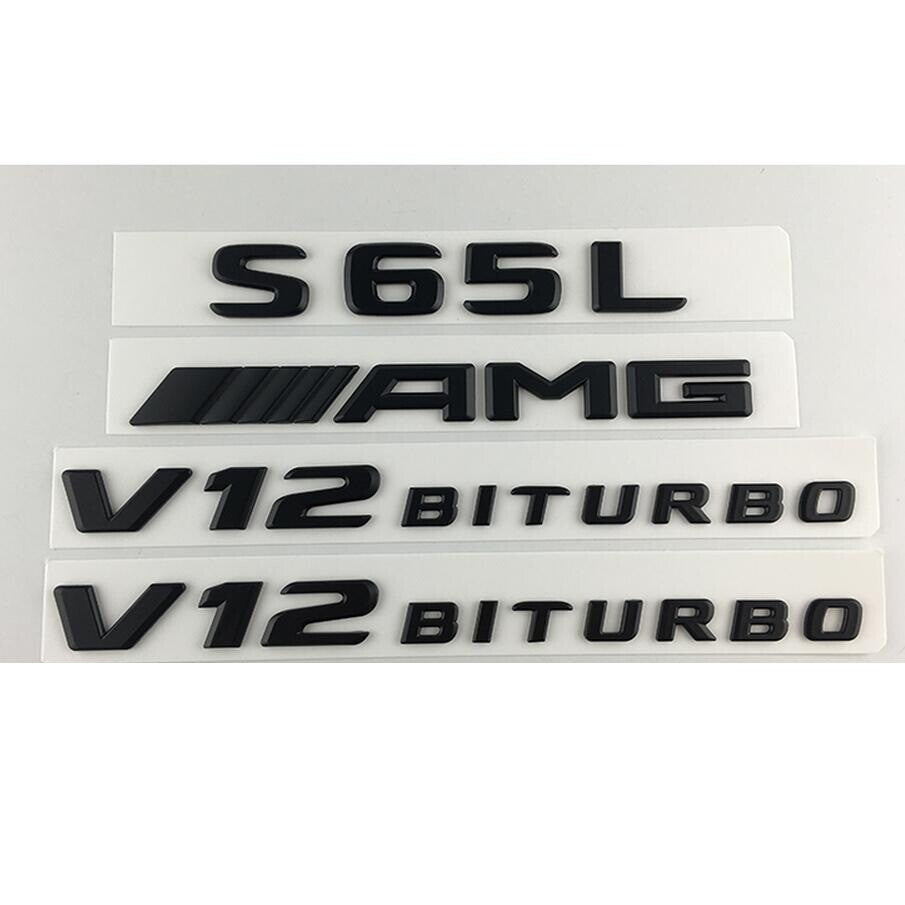 Black S65L AMG V12 BITURBO Trunk Fender Letters Emblems Badges for Mercedes Benz