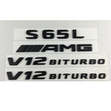 Black S65L AMG V12 BITURBO Trunk Fender Letters Emblems Badges for Mercedes Benz