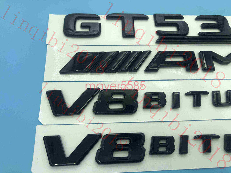 Gloss Black Trunk Fender Badges Emblems for Mercedes Benz GT53S AMG V8 BITURBO