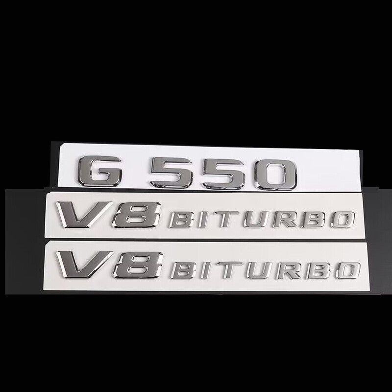 Set Chrome Emblem Badge Sticker for Mercedes-Benz G550 V8 Biturbo AMG W463