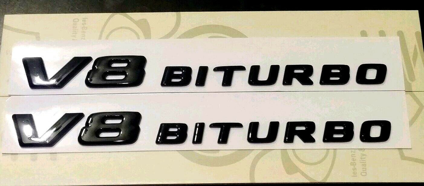*SALE* 2 x Mercedes V8 BITURBO Plus Fender AMG Emblem GLOSS BLACK E63 C63 G63