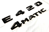 2X GLOSS BLACK E420+4MATIC FOR MERCEDES E420 REAR TRUNK EMBLEM BADGE NAMEPLATE