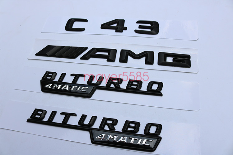 Black C43 + AMG + BITURBO 4 MATIC Trunk Emblem Badge Sticker for Mercedes Benz