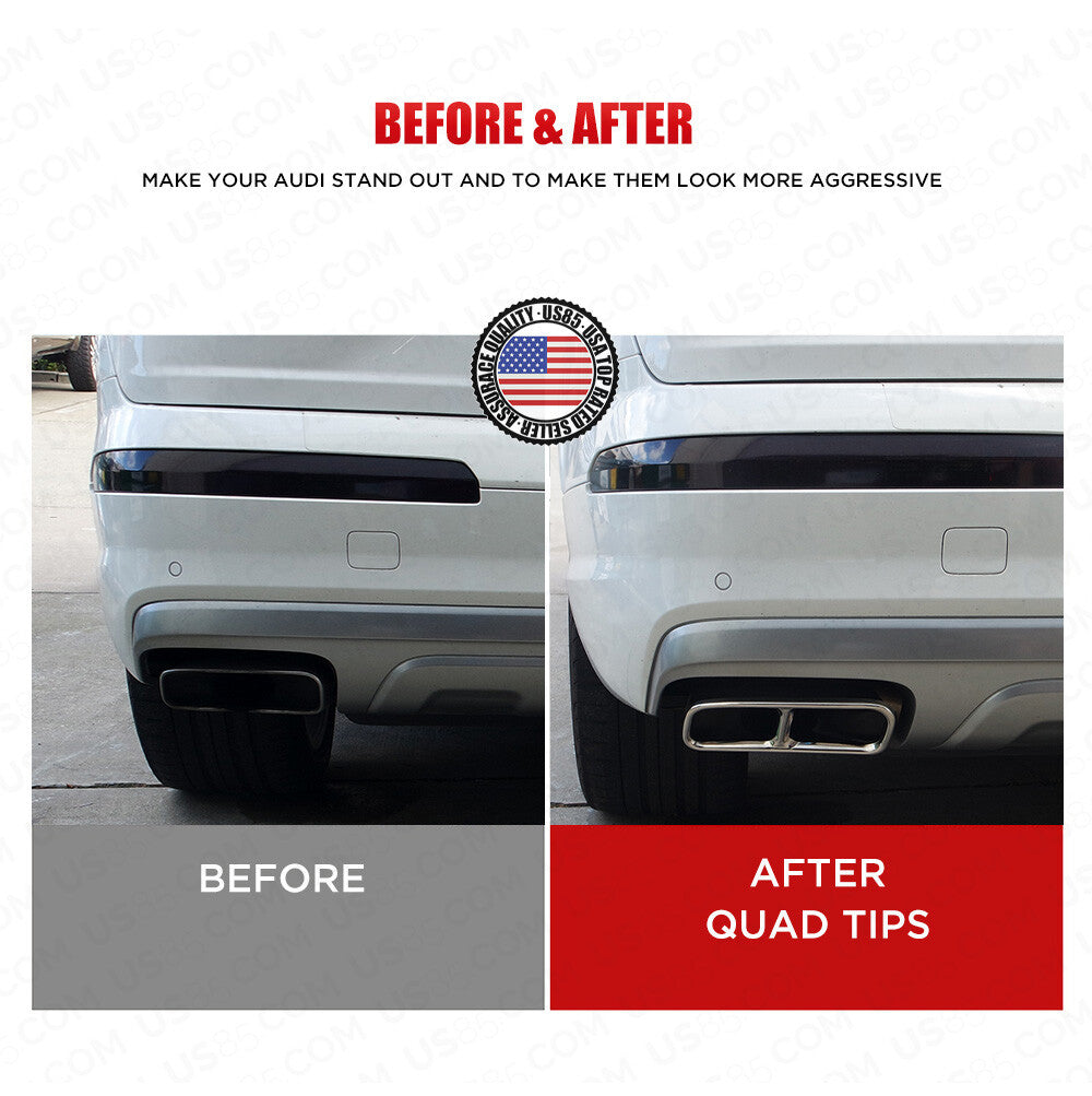 For 17-20 Q7 4M Audi Sport Polished Stainless Quad Exhaust Tips Muffler Cover