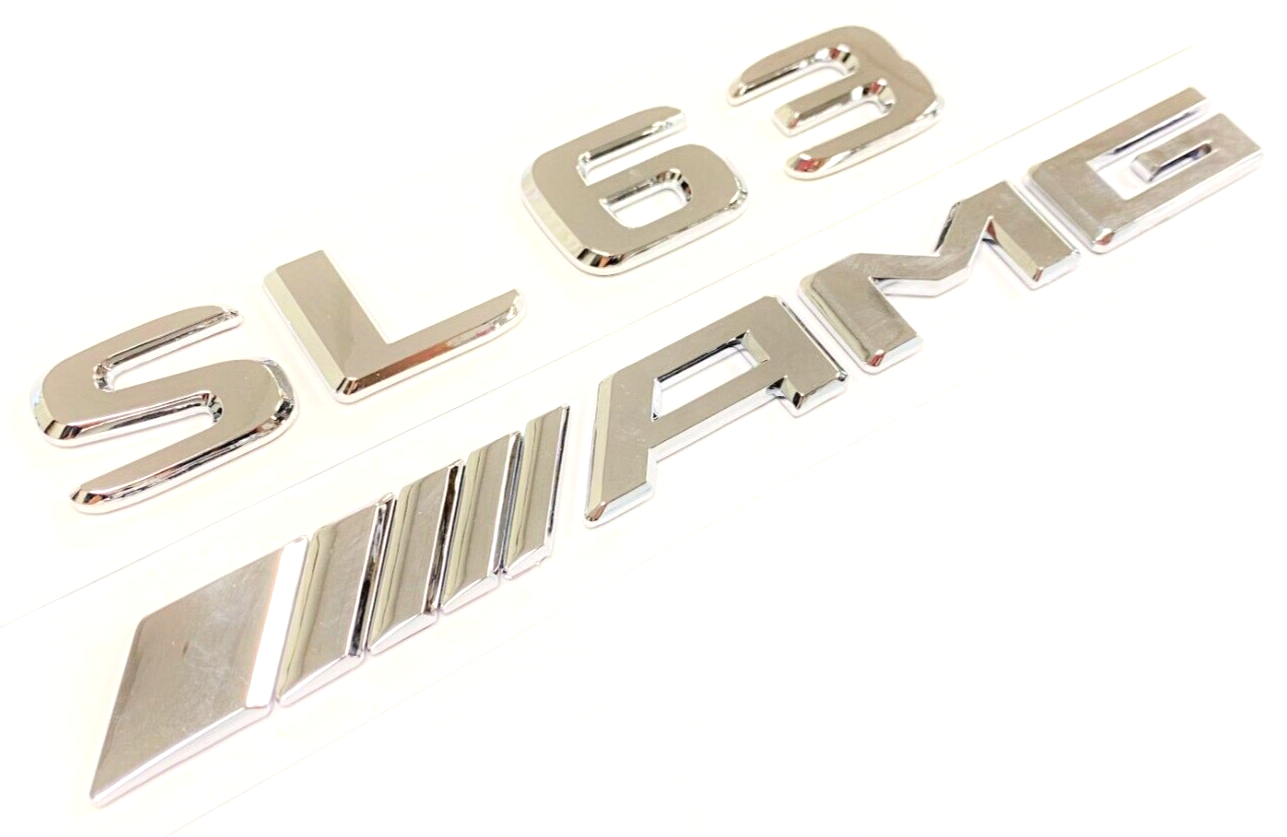 #2 CHROME SL63 + AMG REPLACEMENT FOR MERCEDES REAR TRUNK EMBLEM BADGE DECAL LID