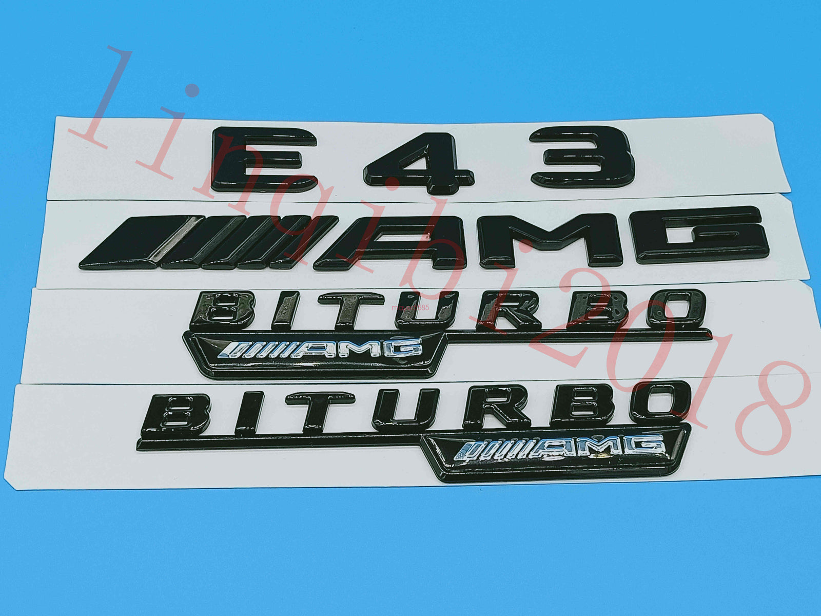 Flat Gloss Black E43 AMG BITURBO Trunk Embl Badge Sticker for 2017 Mercedes Benz