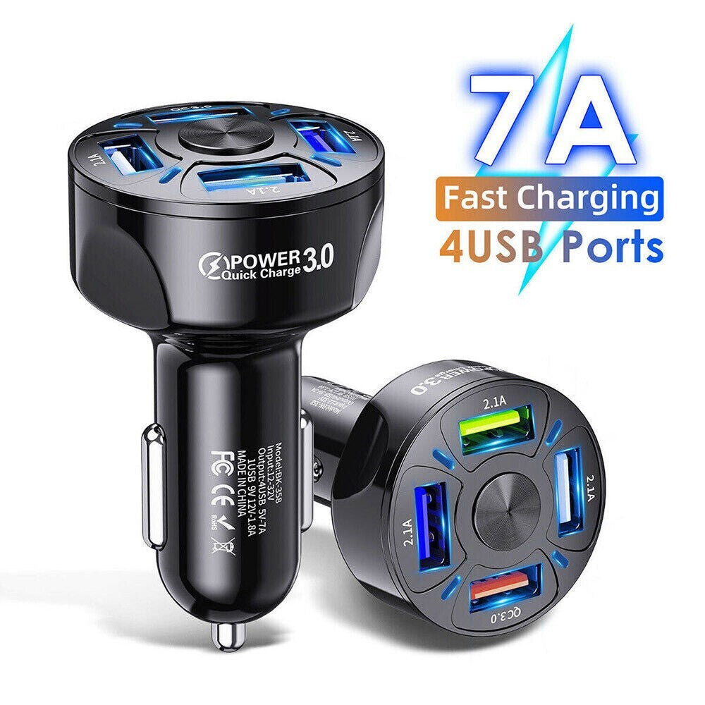 4Port USB Phone Car Charger Adapter LED Display QC 3.0 Fast Charging Accessories