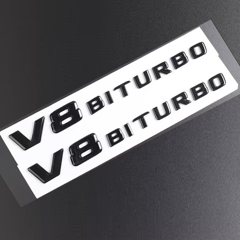V8 BITURBO Fender Side Emblem Gloss Black Badge For Mercedes Benz W463 W464 G63
