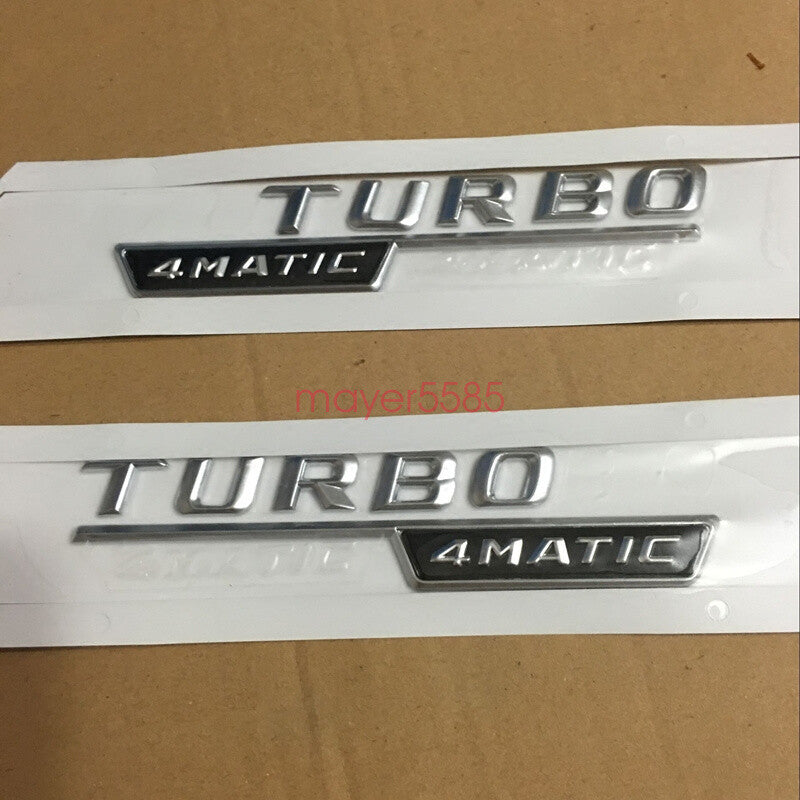 2x TURBO 4 MATIC Chrome Side Decal Badge Sticker for Mercedes-Benz C43 C63 E63