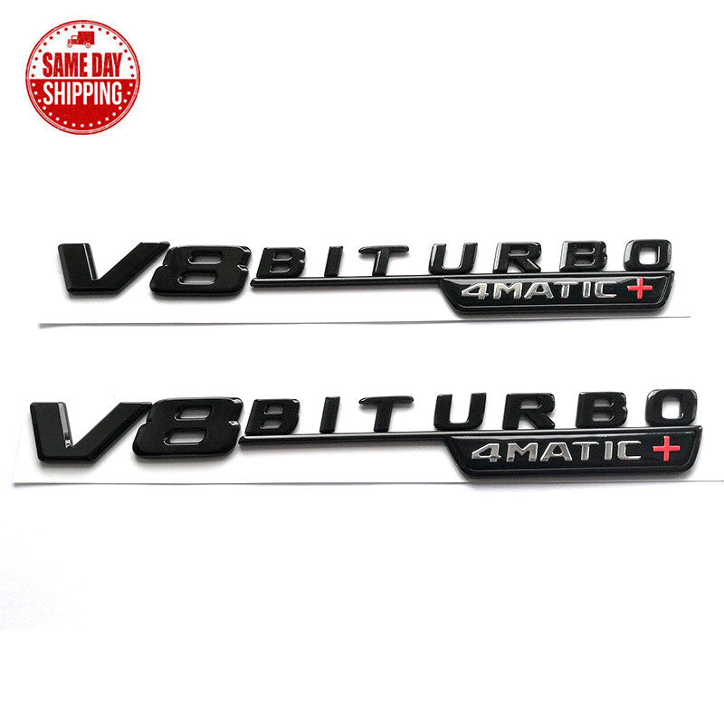 2X V8 BITURBO 4MATI+Plus Fender AMG Emblem CHROME For Mercedes GLE63 C63 S63 GT6