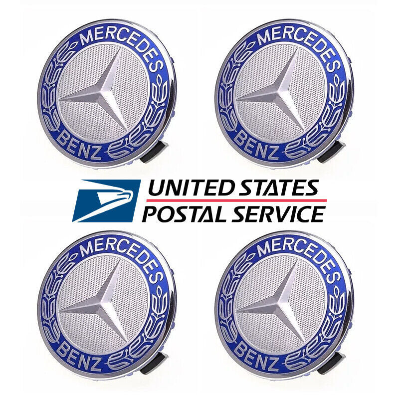 For Mercedes-Benz Light Blue Wheel Center Hub Caps Emblem, Set of 4 pc 75mm