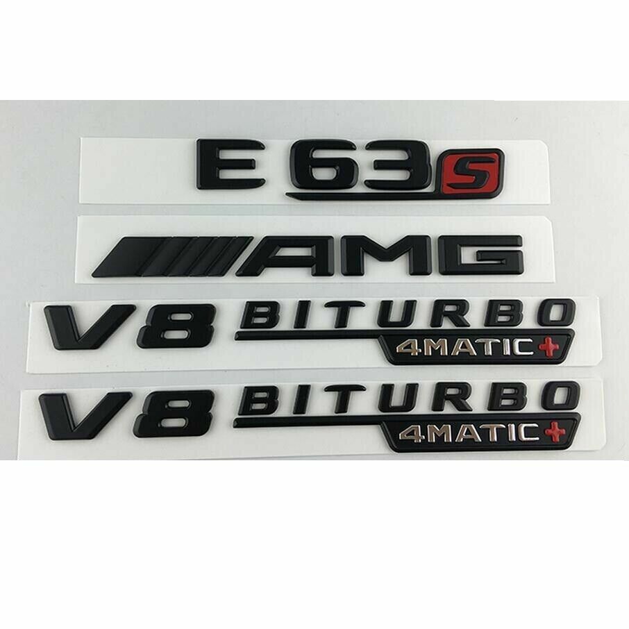 Matte Black Emblems Badges for MB W212 W213 E63s AM-G V8 BITURBO 4MATIC+