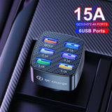 USB 6 Ports Car Charger Adapter LED Display QC 3.0 Fast Charging Accessories