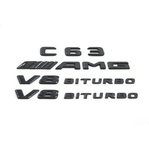 Gloss Black C63 AMG V8 BITURBO Rear Trunk Emblem Badge Set For Benz W205 C63 AMG
