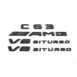 Gloss Black C63 AMG V8 BITURBO Rear Trunk Emblem Badge Set For Benz W205 C63 AMG