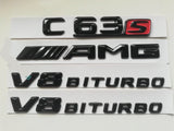 GLOSS BLACK FOR MERCEDES C CLASS C63S AMG V8 BITURBO W205 C205 BADGES EMBLEMS