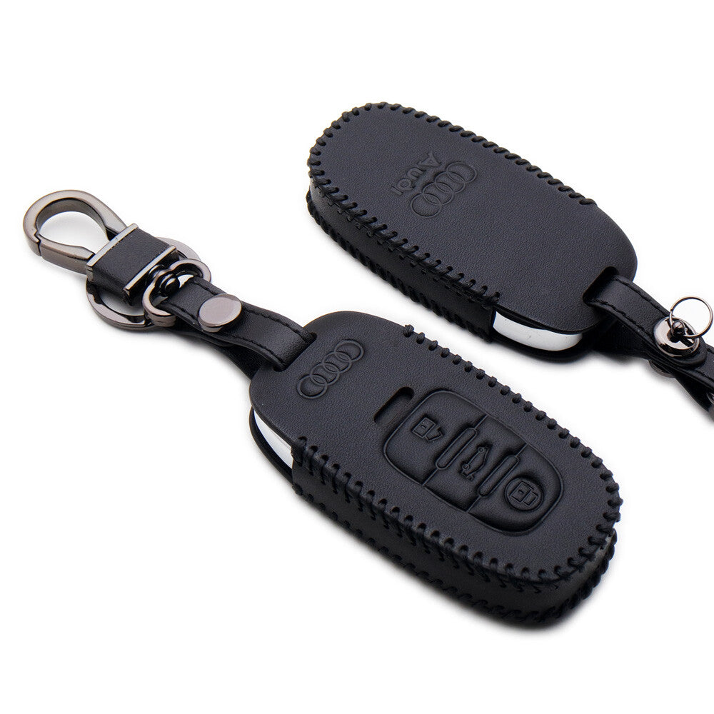 Black Audi Car Remote Leather Key Fob Case Holder Protect Cover Decoration Gift