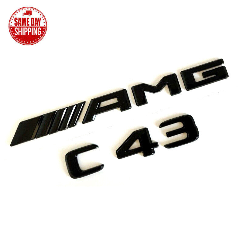 C43 AMG Glossy Black Red Car Rear Trunk Lid Sticker Emblem For Mercedes-Benz