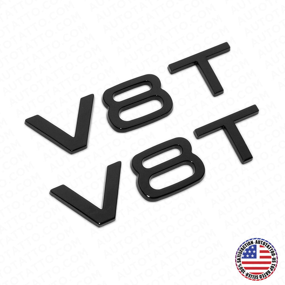 2x Audi Gloss Black V8T Side Fender Marker Letter Nameplate Emblem Badge Sport