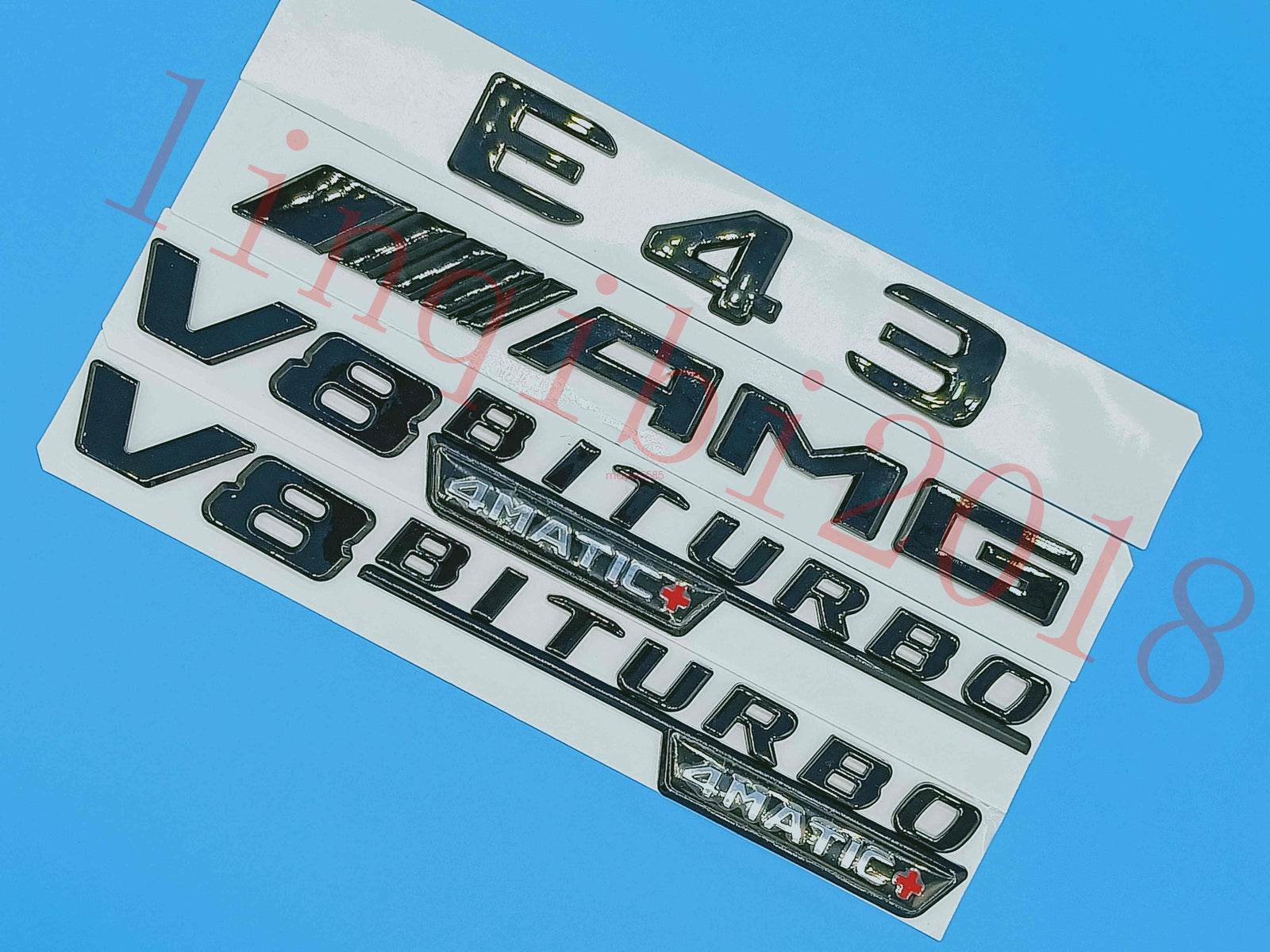 Gloss Black Flat "E43 AMG V8 BITURBO" Trunk Embl Badge Sticker for Mercedes Benz