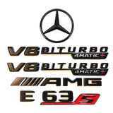 E63S V8 BITURBO 4MATIC+ Rear Star Emblem Gloss Black Badge Set For Mercedes W213