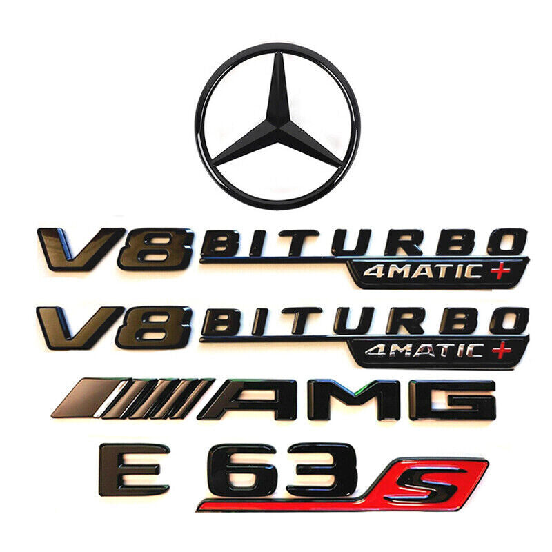 E63S V8 BITURBO 4MATIC+ Rear Star Emblem Gloss Black Badge Set For Mercedes W213