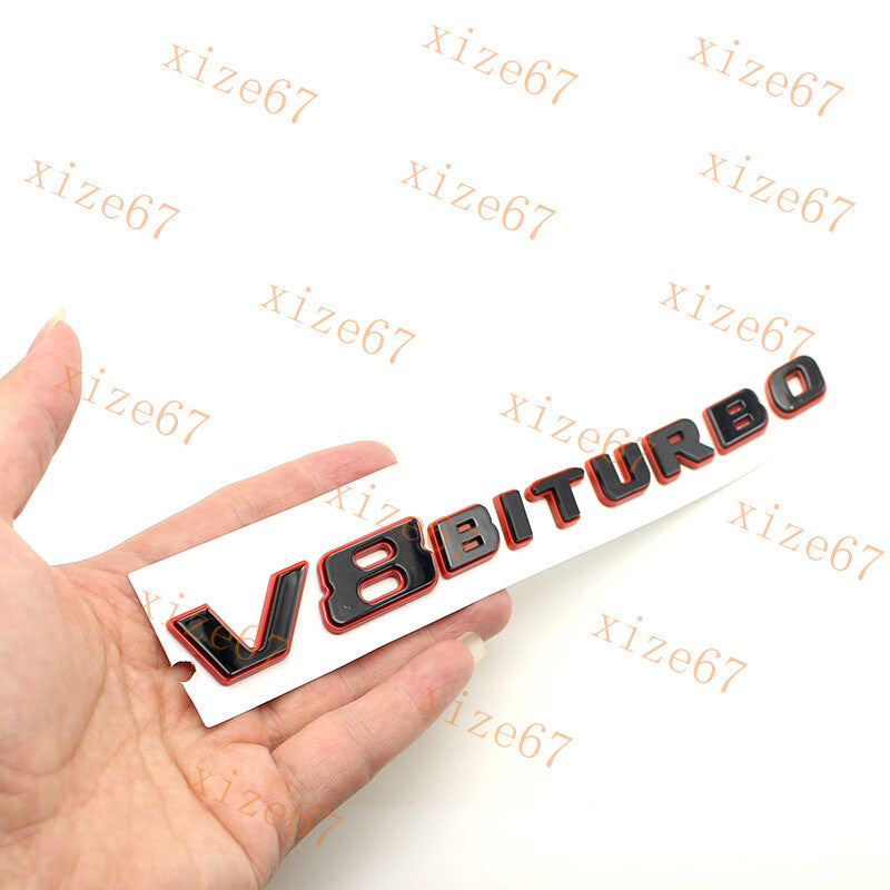 2pcs Glossy Black Red V8 BITURBO Fender Side AMG Emblem Badge For MB C63 E63 G63