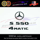 S550 4MATIC Rear Star Emblem Black Badge Logo Hood Ornament W221 Sedan