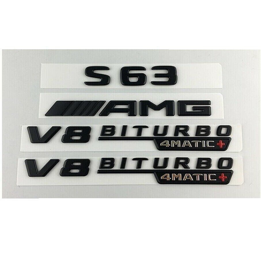 matte Black Letters Emblems Badges for Mercedes  W222 S63 AMG V8 BITURBO 4MATIC+