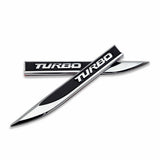 2Pcs Black TURBO  Emblem Blade Side Fender Badge Metal Sticker Sport Decal