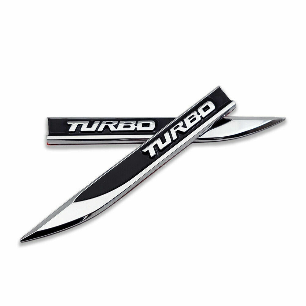 2Pcs Black TURBO  Emblem Blade Side Fender Badge Metal Sticker Sport Decal