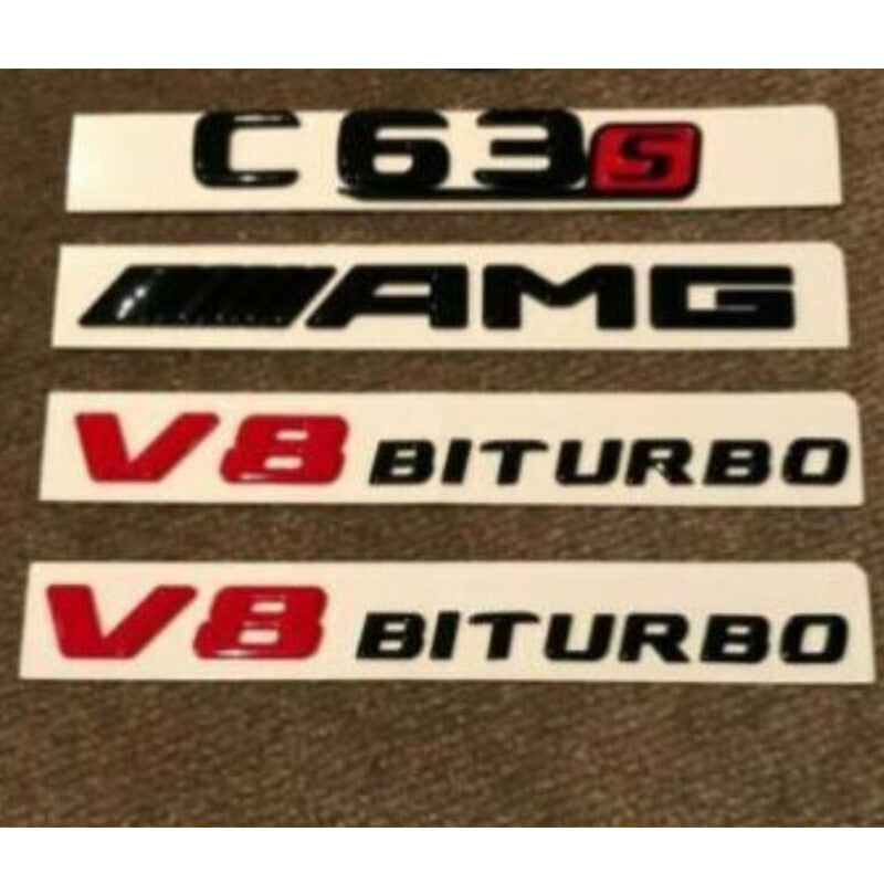 Gloss Black/Red C63s AMG V8 BITURBO Sticker Badge Package for BenzC63s AMG Coupe