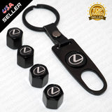 Black Car Wheel Tire Tyre Valve Dust Stems Air Caps Keychain With Lexus Emblem