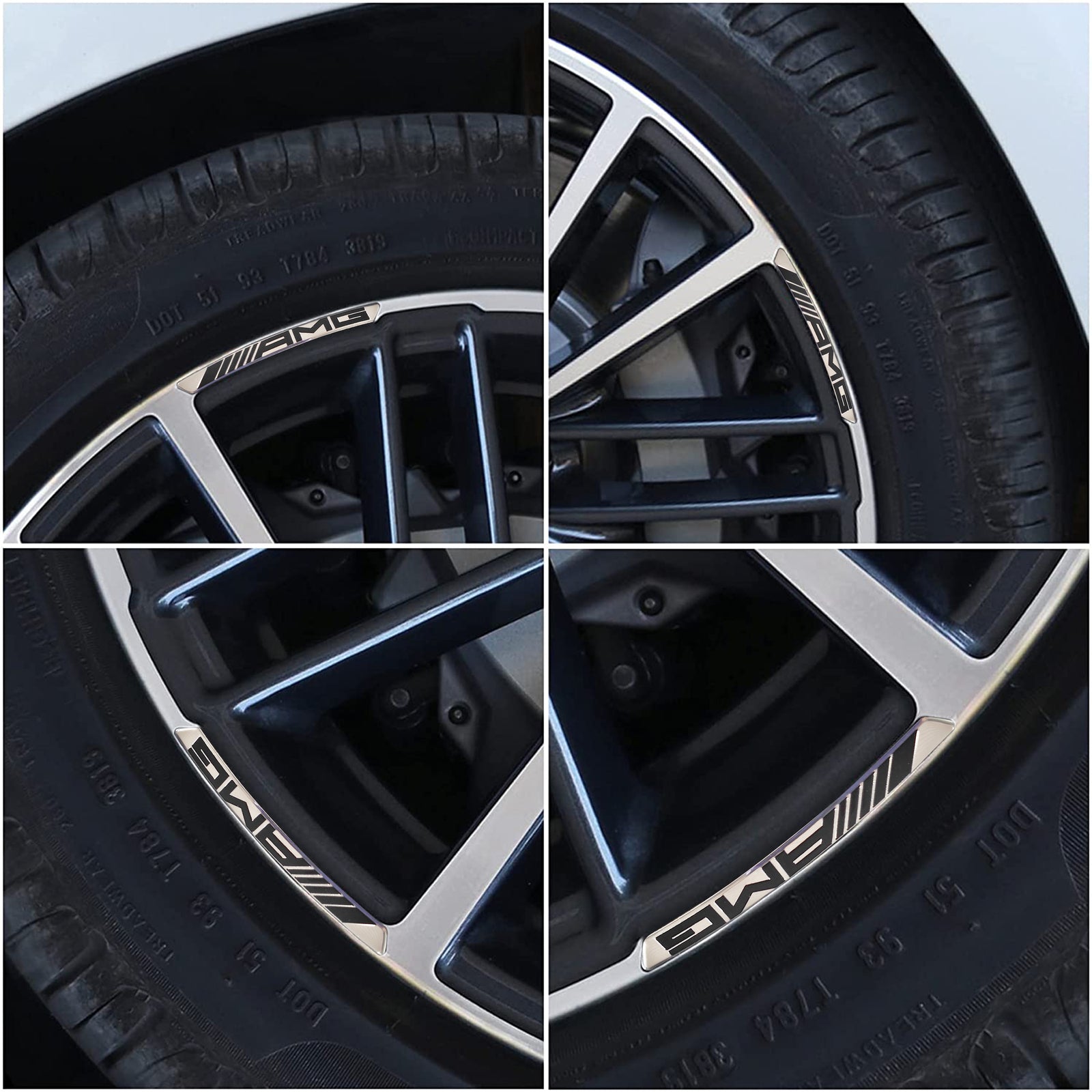 4Pcs Wheels Rim Stickers Fit for AMG Chrome Black Metal Strong Adhesive Decals