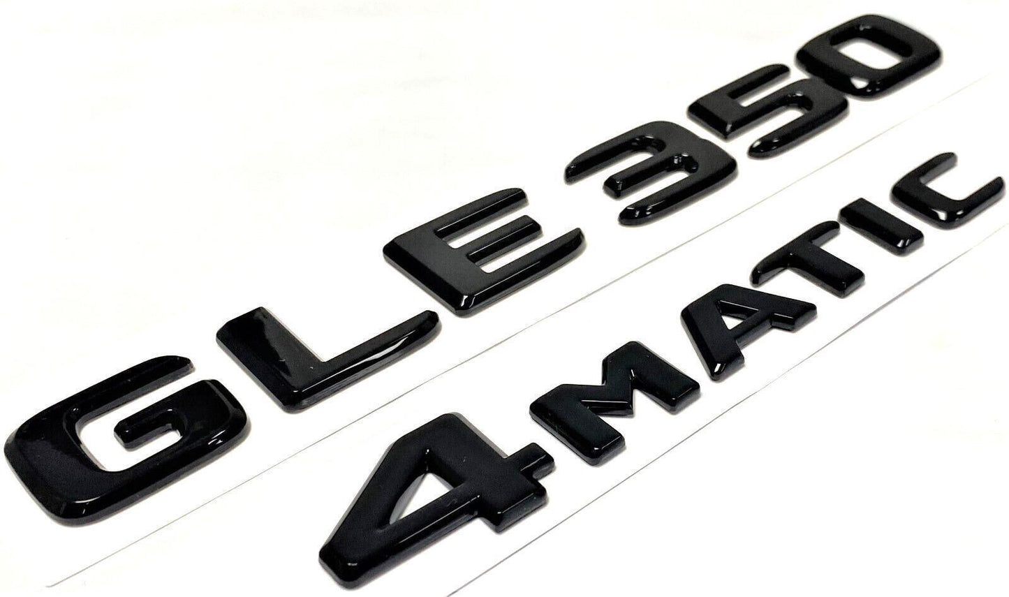 2pcs GLE350 + 4MATIC Gloss Black Rear Trunk Emblem Badge Nameplate Decal Numbers