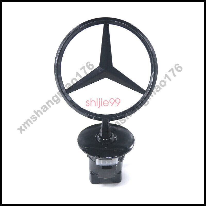 For Mercedes Benz Gloss Black Front Hood Ornament Star Mounted Emblem C E S AMG