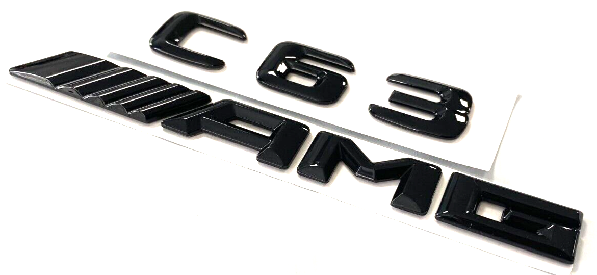 2X BLACK C63 + AMG FOR MERCEDES C63 REAR TRUNK NAMEPLATE EMBLEM BADGE DECAL
