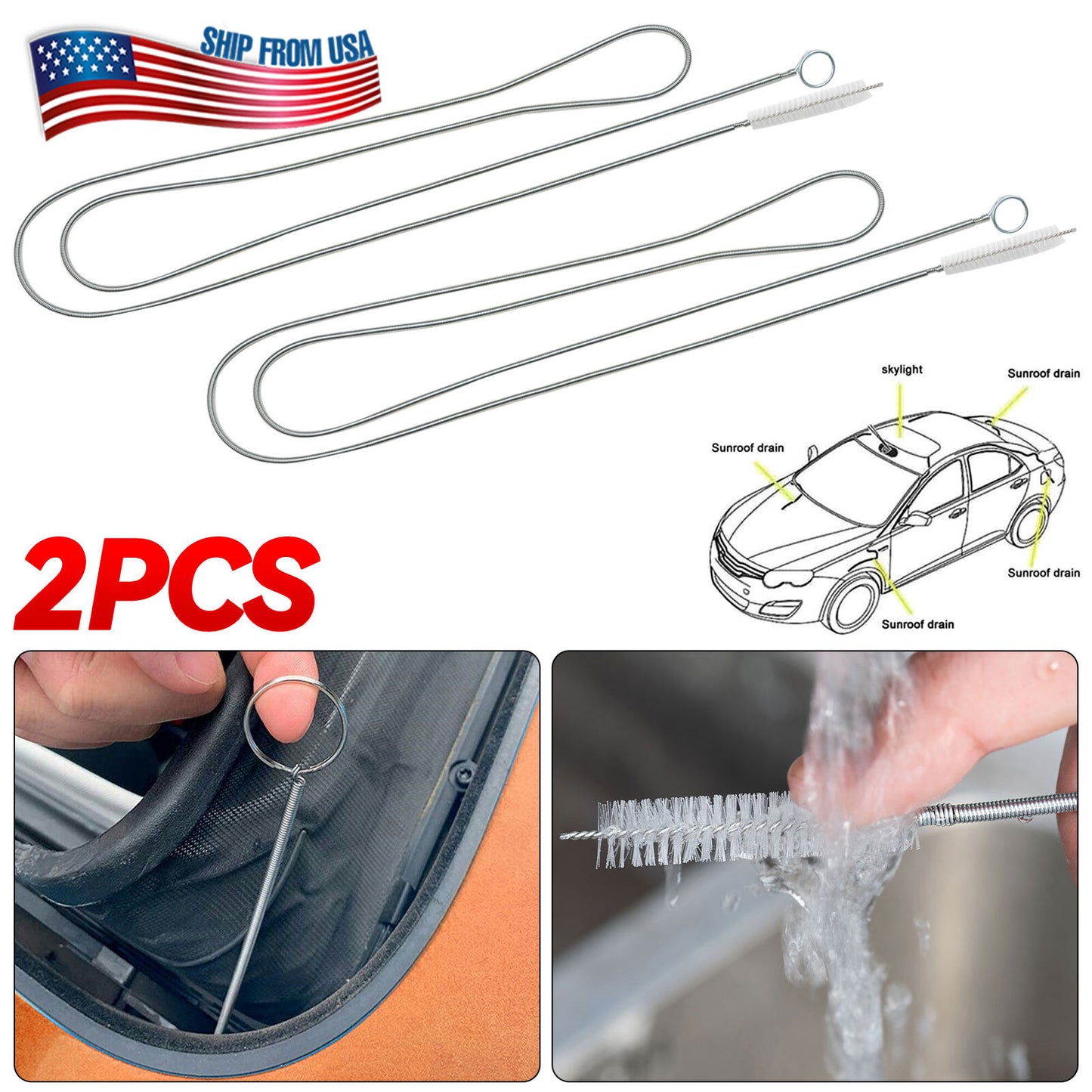 150cm Car Flexible Drain Dredge Sunroof Cleaning Scrub Brush Tool Accessories.