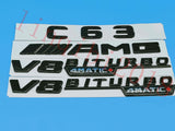 Gloss Black Flat "C63 AMG V8 BITURBO" Trunk Embl Badge Sticker for Mercedes Benz