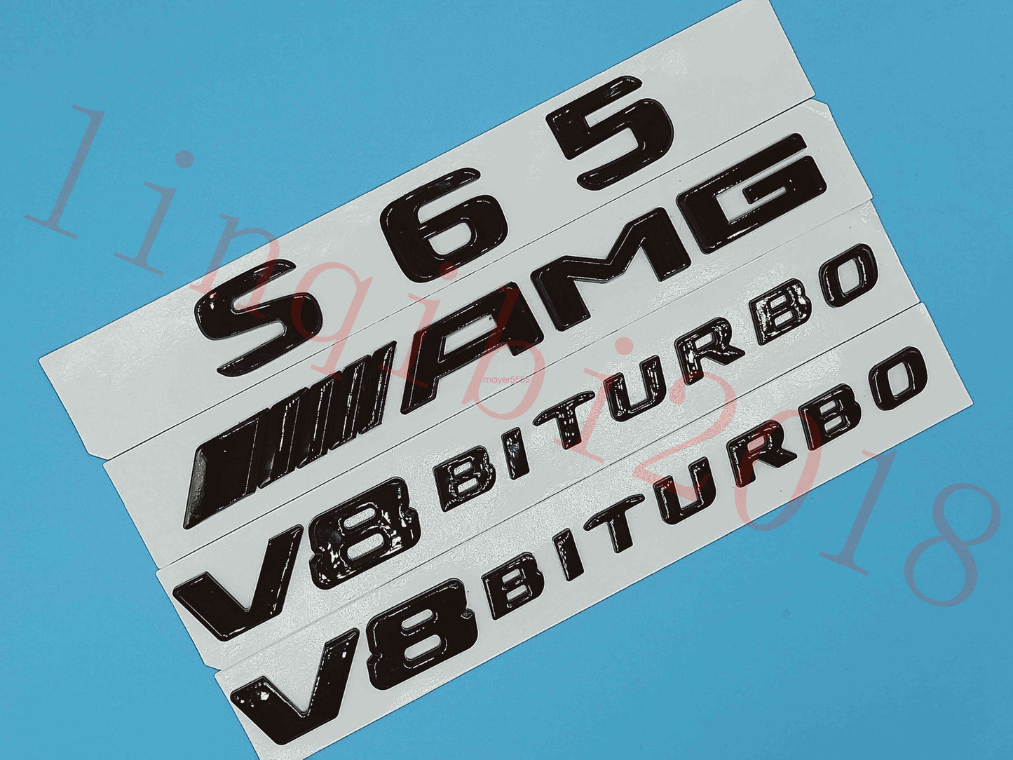 Gloss Black Flat S65 +AMG+ V8 BITURBO Trunk Embl Badge Sticker for Mercedes Benz