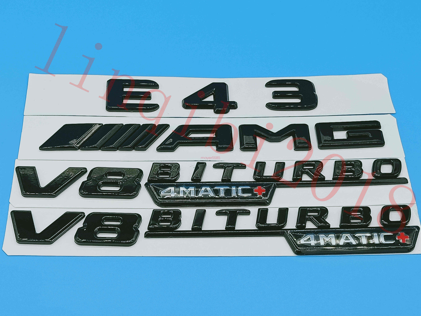 Gloss Black Flat "E43 AMG V8 BITURBO" Trunk Embl Badge Sticker for Mercedes Benz