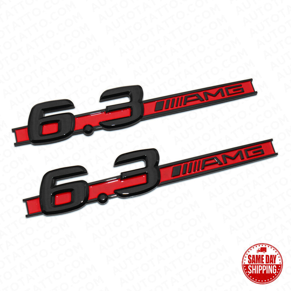 2x Black Red OEM ABS 6.3 AMG Emblem Fender Logo Badge Nameplate Decoration Sport